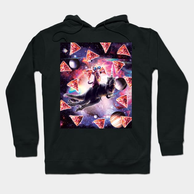 Thug Space Cat On Dinosaur Unicorn - Pizza Hoodie by Random Galaxy